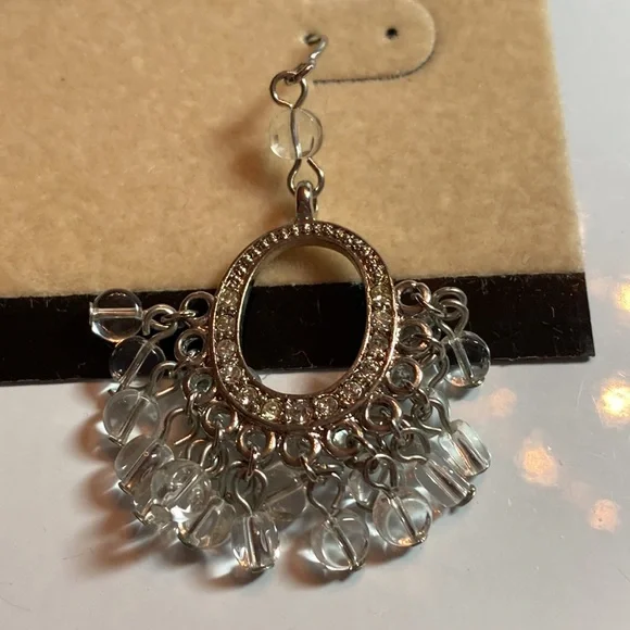 Silvertone pierced earrings. Rhinestones and clear beads. - Picture 1 of 3
